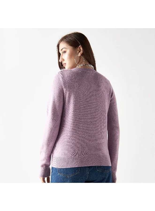 2Xtremz 2Xtremz Embellished Plush Sweater with Crew Neck and Long Sleeves
