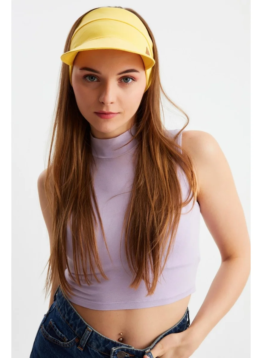 Butikgiz Lilac - Yellow UV Protected Folding Open Top Soft Brim 100% Cotton Combed Tennis Visor Hat Set of 2