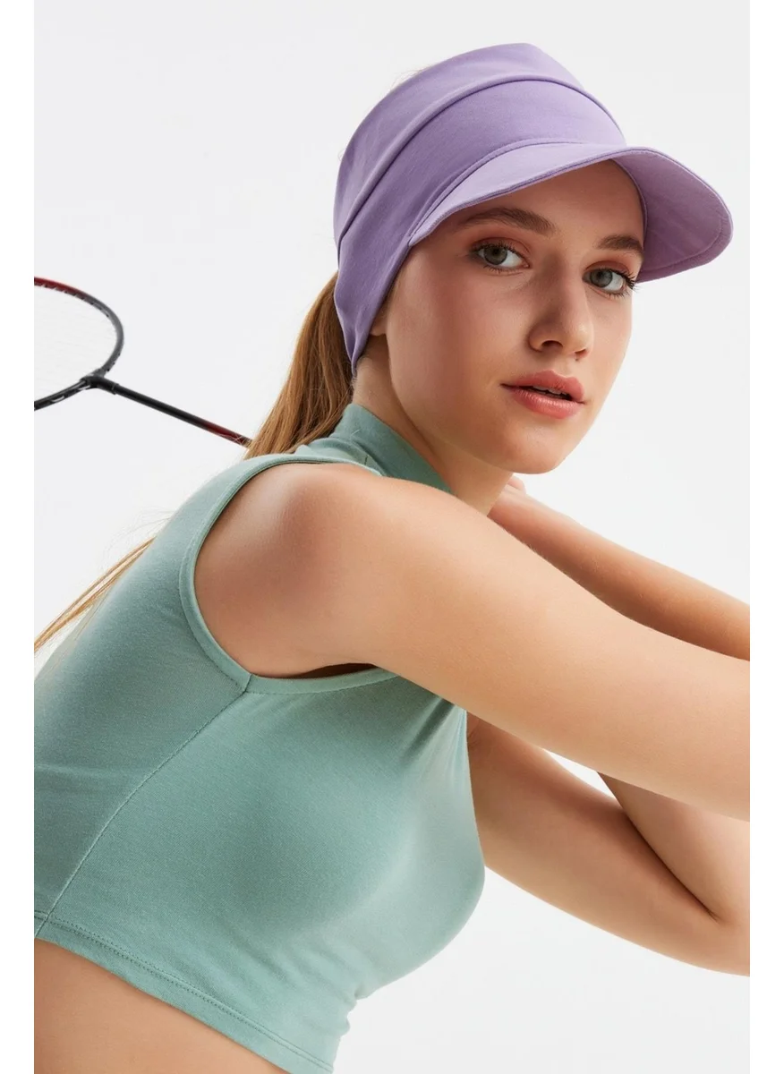 Butikgiz Lilac - Yellow UV Protected Folding Open Top Soft Brim 100% Cotton Combed Tennis Visor Hat Set of 2