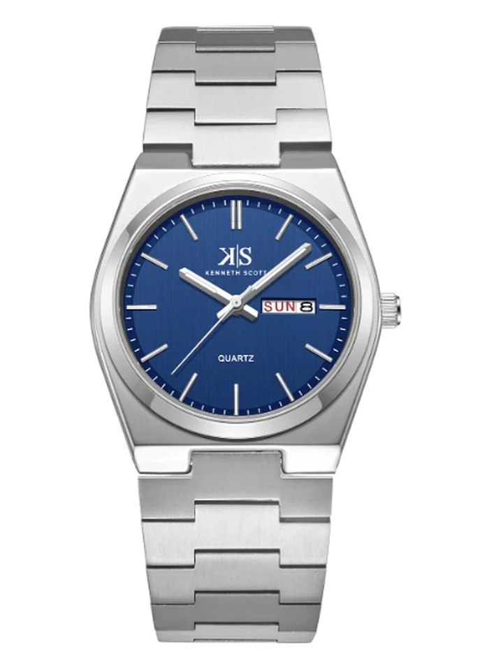 KENNETH SCOTT Kenneth Scott K24011-SBSN Men's Analog Display Watch & Stainless Steel Strap Silver