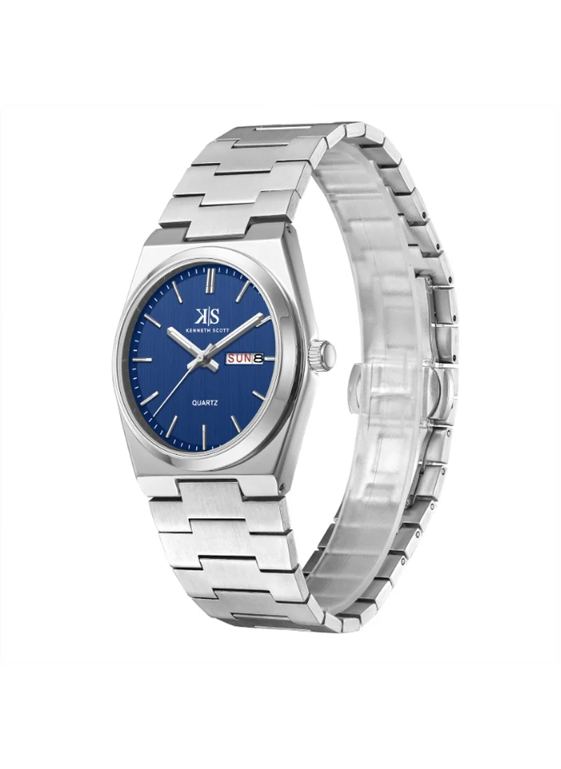 KENNETH SCOTT Kenneth Scott K24011-SBSN Men's Analog Display Watch & Stainless Steel Strap Silver