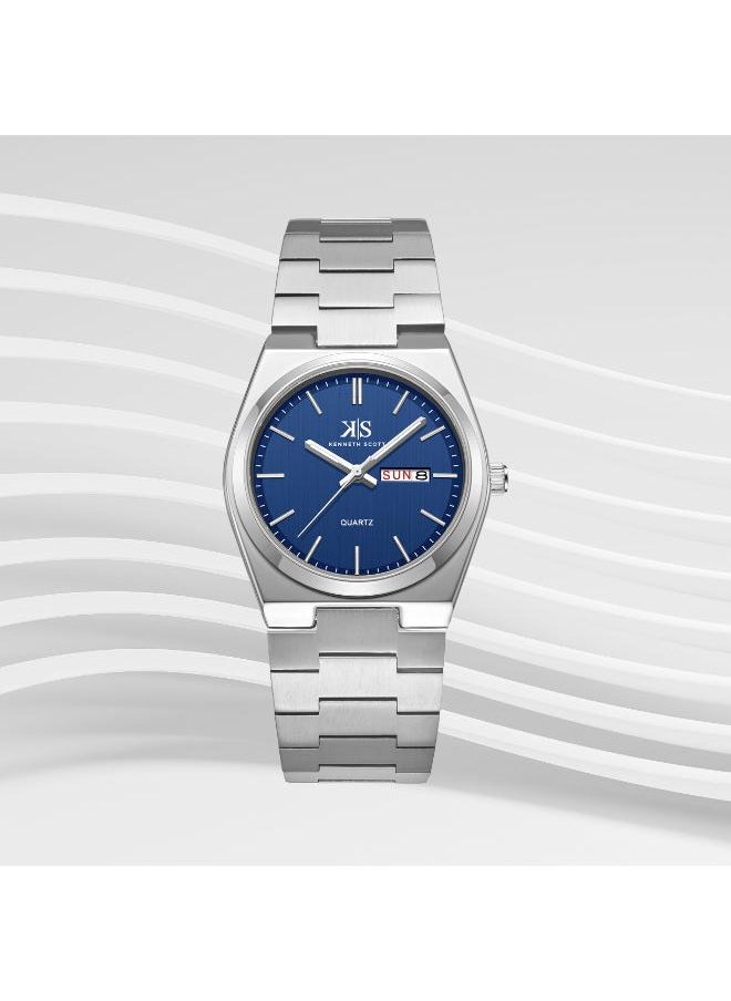 KENNETH SCOTT Kenneth Scott K24011-SBSN Men's Analog Display Watch & Stainless Steel Strap Silver  - Image 2