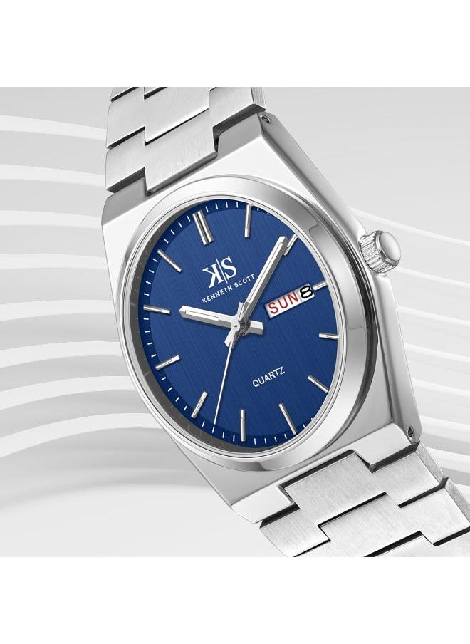 KENNETH SCOTT Kenneth Scott K24011-SBSN Men's Analog Display Watch & Stainless Steel Strap Silver  - Image 3