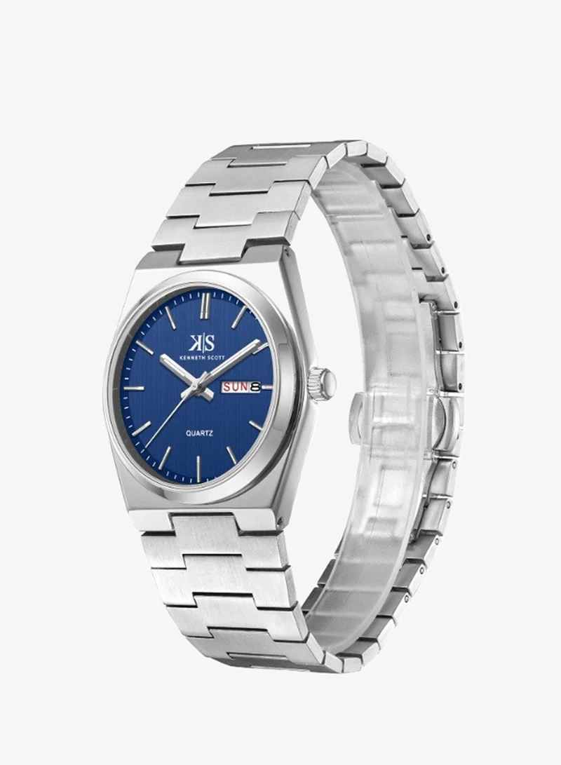 KENNETH SCOTT Kenneth Scott K24011-SBSN Men's Analog Display Watch & Stainless Steel Strap Silver