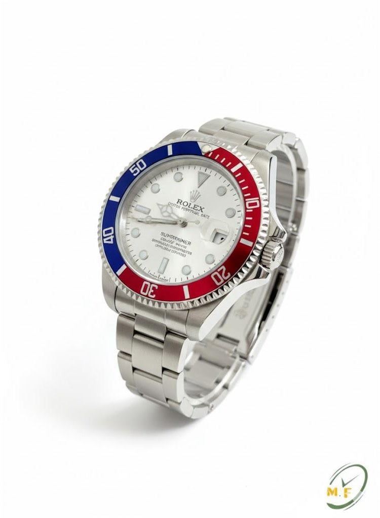 رولكس ساعة رولكس صبمارينر أوتوماتيك للرجال بسوار ستانلس ستيل – إطار أحمر وأزرق