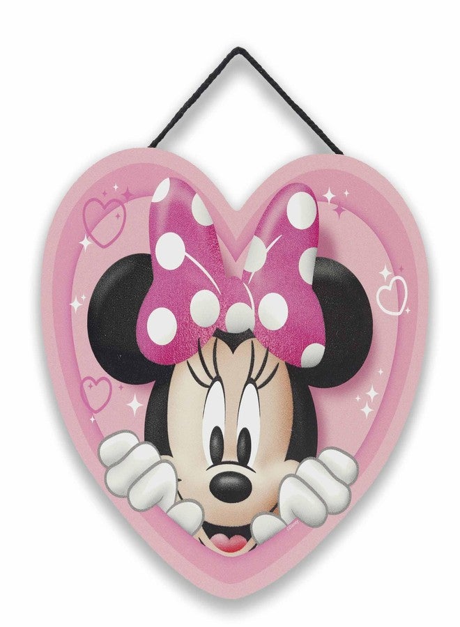 Open Road Brands Disney Minnie Mouse Heart Hanging Wood Sign - Cute Pink Minnie Mouse Wall Decor for Kids' Bedroom or Nursery - Image 1
