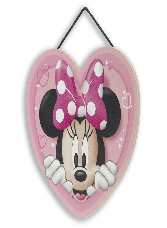 Open Road Brands Disney Minnie Mouse Heart Hanging Wood Sign - Cute Pink Minnie Mouse Wall Decor for Kids' Bedroom or Nursery - Image 2