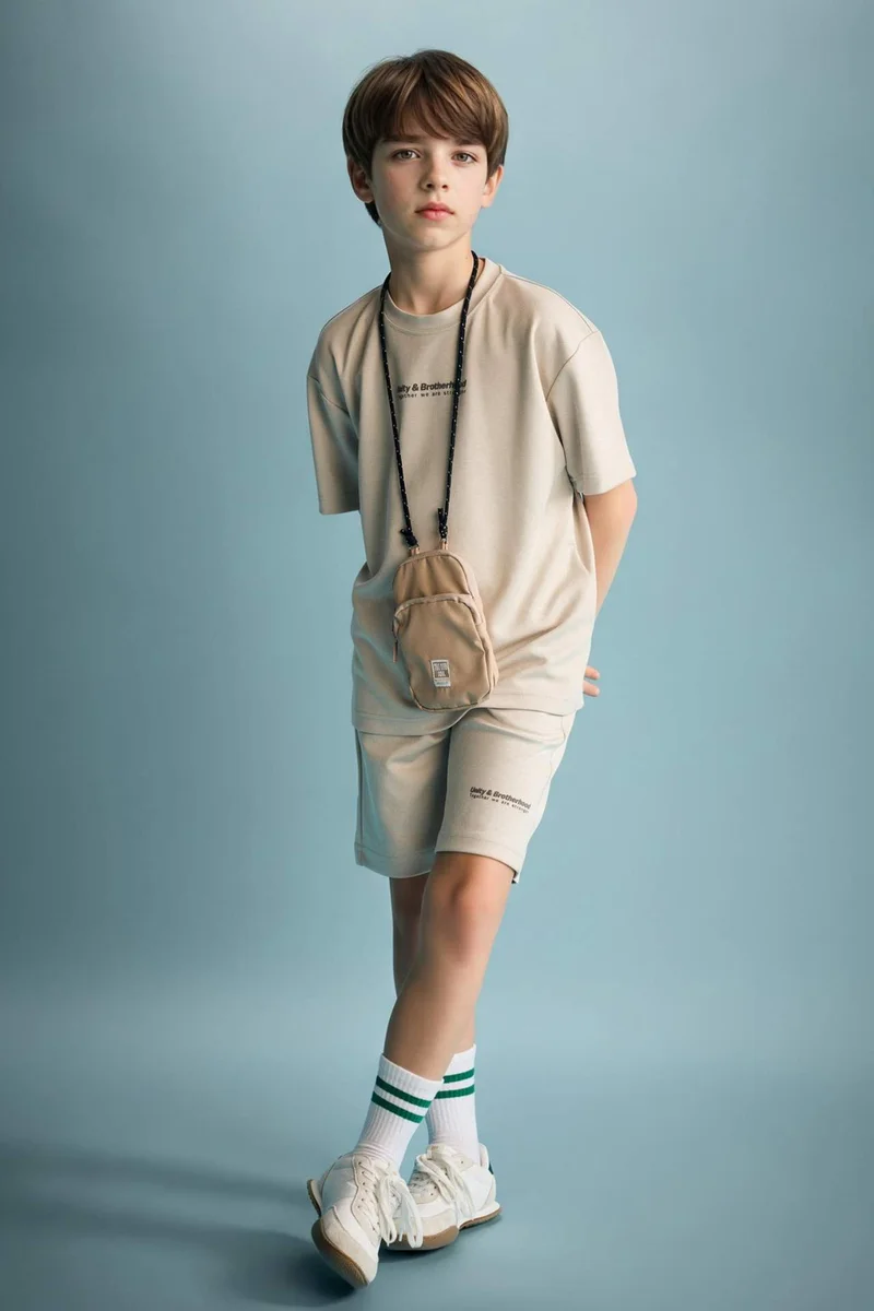 ديفاكتو Boy Oversize Slogan Print Modal Shorts