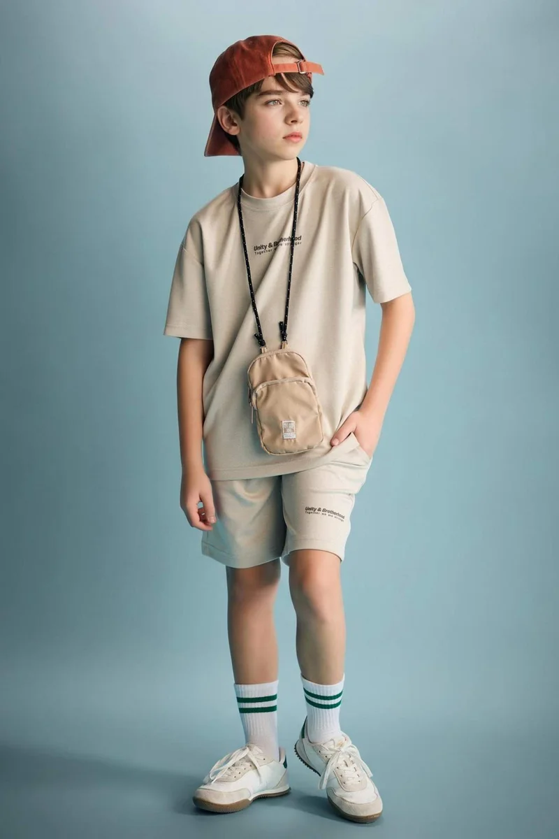 ديفاكتو Boy Oversize Slogan Print Modal Shorts