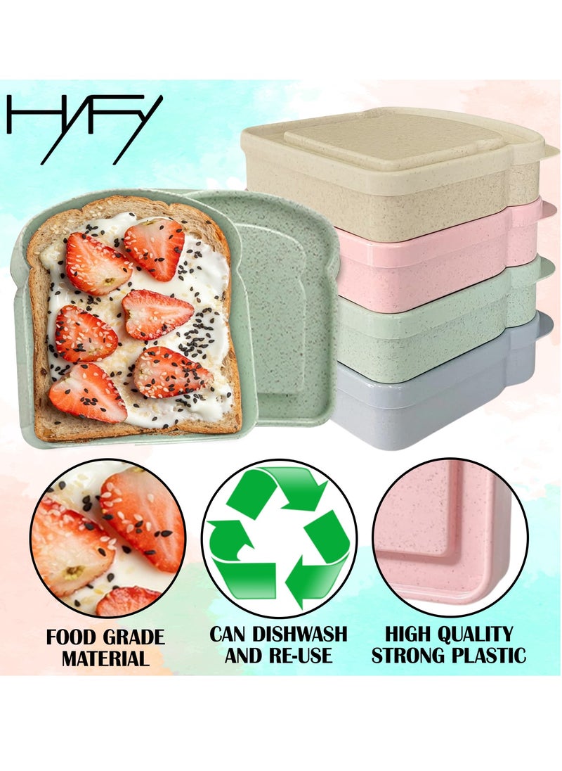 HYFY - [4 PCS] Sandwich Boxes Toast Shape Lunch Box Containers Sandwhich Boxes Box Containers Bread boxes Lunch Boxes Lunch Containers Food Safe Microwave Safe Freezer Safe - Image 1