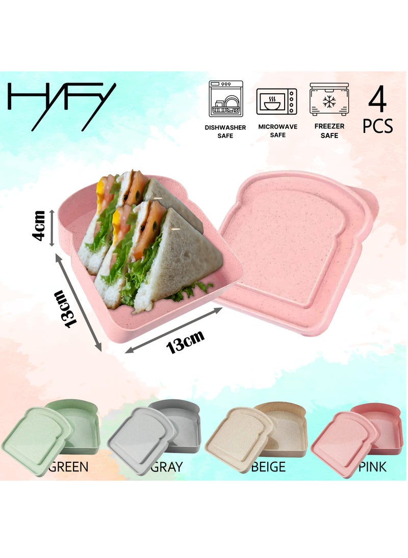 HYFY - [4 PCS] Sandwich Boxes Toast Shape Lunch Box Containers Sandwhich Boxes Box Containers Bread boxes Lunch Boxes Lunch Containers Food Safe Microwave Safe Freezer Safe - Image 1