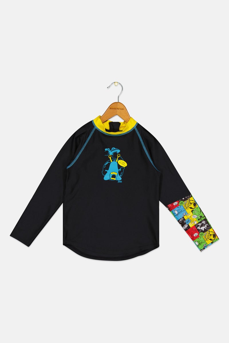 ZOGGS Toddlers Boy Graphic Print Long Sleeves Rash Guard, Black  - Image 1