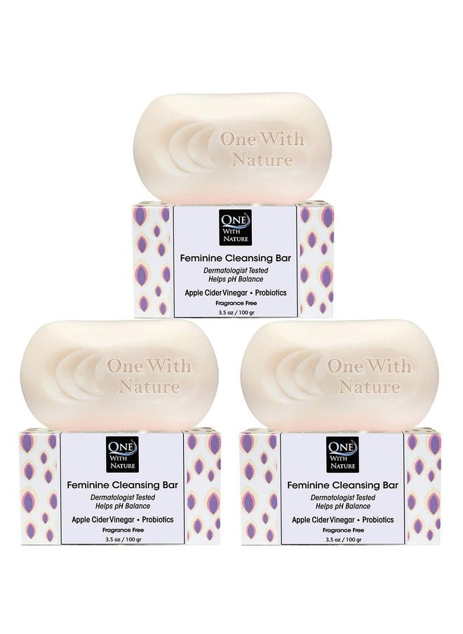 ONE WITH NATURE One With Nature Feminine Cleansing Bar 3Pack 3.5Oz - Fragrance-Free Feminine Soap Bar, Probiotics, Apple Cider Vinegar, Omega Fatty Acids, Oatmeal, Pure, Gentle Cleansing Bar for All Skin, Face, Body  - Image 1