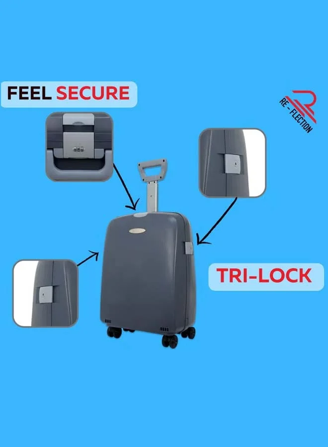 Reflection REFLECTION Hard Luggage, Trolley Bag with PP Plastic Body with Soft 3 Level Adjustable Handle, Grey, 53 cm