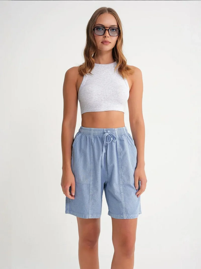 MixRay Mixray High Waist Cotton Drawstring Mini Shorts