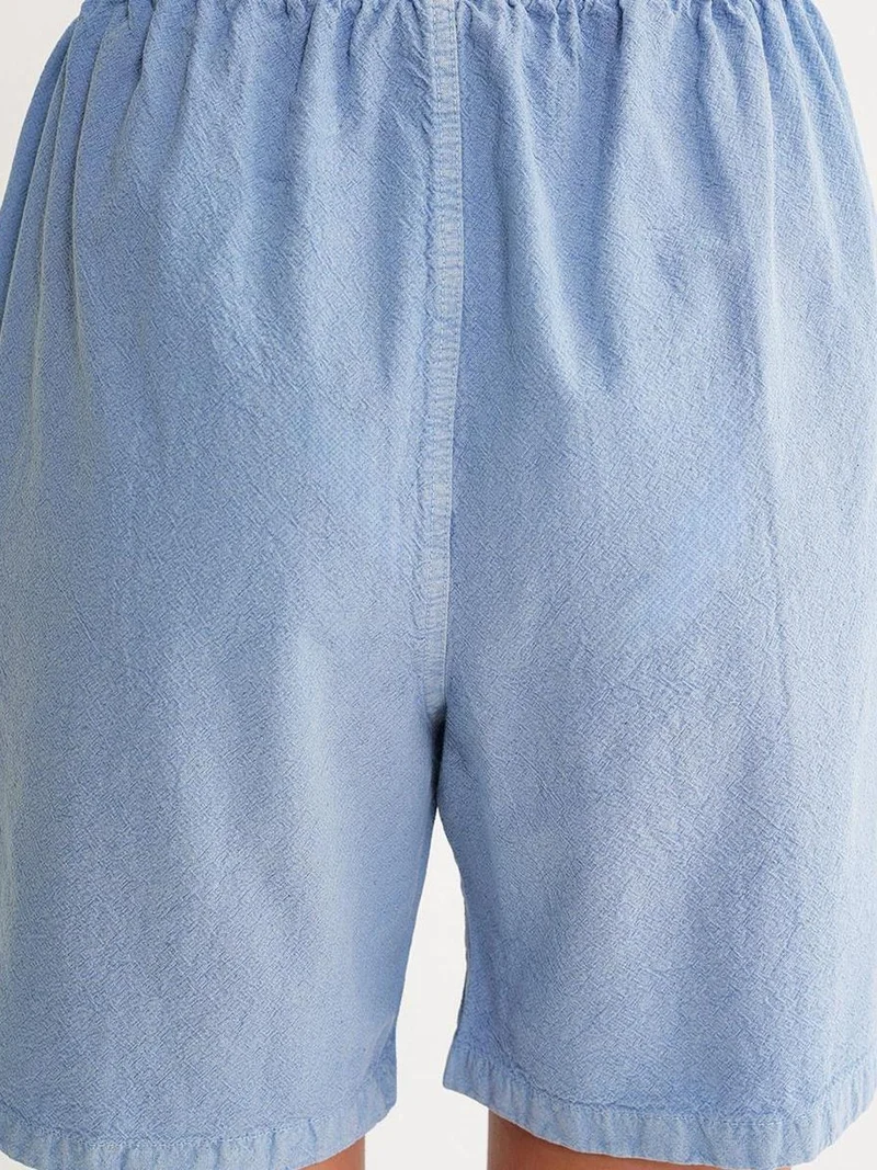MixRay Powder Blue Mixray High Waist Cotton Drawstring Mini Shorts for Women | Best Price UAE