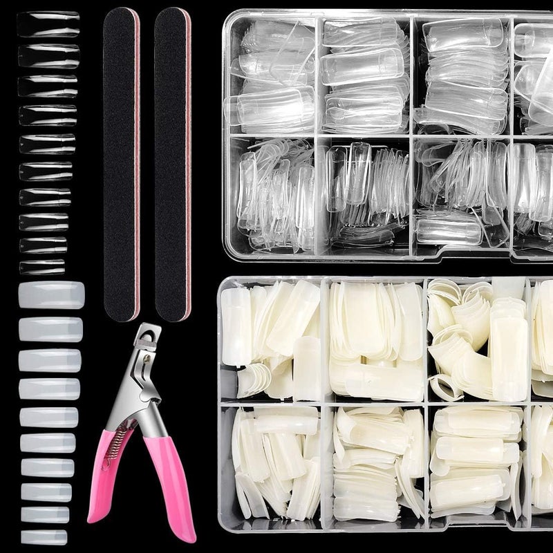 Yokilly 1000PCS Square Nail Tips for Acrylic Nails Professional, Fake Clear Natural Acrylic Short Square French Artificial False Tips Half Cover for Manicure Salon Home - Image 1