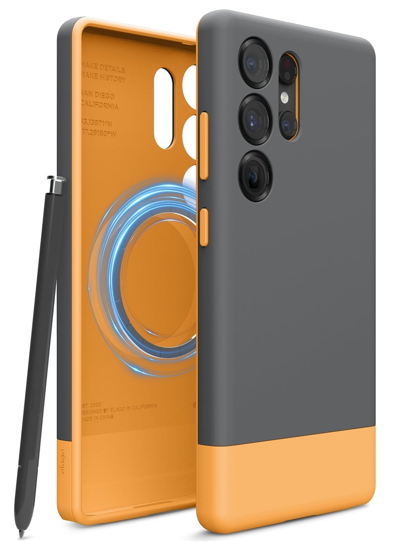Elago - Glide Magnetic Samsung Galaxy S25 Ultra Case Cover Magsafe Compatible Slim Shockproof Full Body Protection - Dark Gray Yellow - Image 1