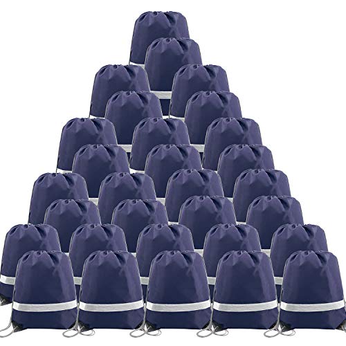 BeeGreen 30 Pieces Navy Blue Drawstring Backpacks Bulk, Reflective Gym String Bags DIY for Team Sports - Image 1