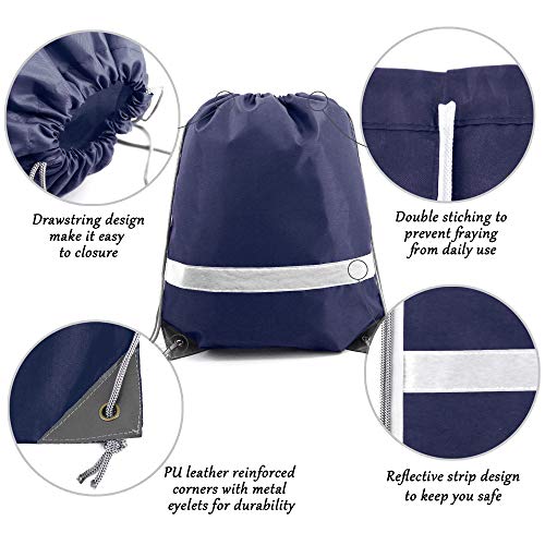 BeeGreen 30 Pieces Navy Blue Drawstring Backpacks Bulk, Reflective Gym String Bags DIY for Team Sports - Image 4