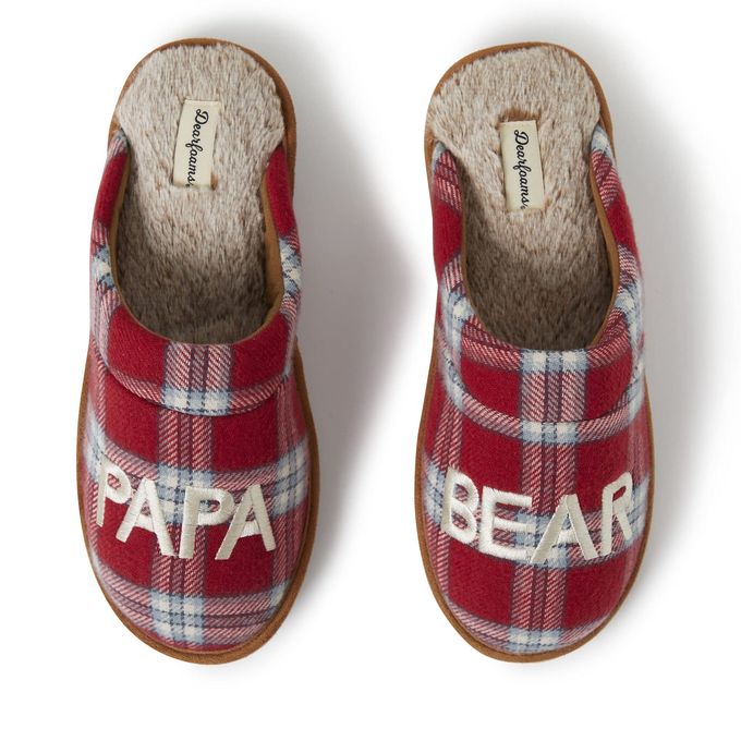 Dearfoams Men'S Gifts For Dad Funny Fathers Day Papa Bear Slipper, Red/Blue Plaid, 9-10 - Image 3