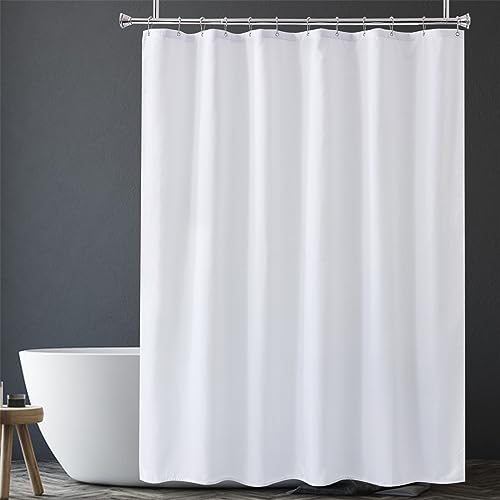 Amazer Extra Long White Shower Curtain Liner Washable, 72 x 84 Inches, Fabric Shower Liner with 2 Bottom Stones, Waterproof 2-in-1 Shower Curtain and Liner, 12 Grommet Holes, Hotel Quality, White - Image 1