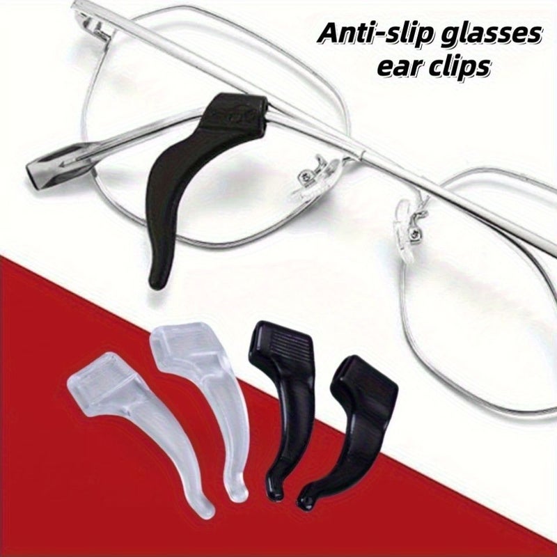 8Pc Black Anti Slip Glasses Temple Tips Soft Ear Hooks Retainer - Image 1
