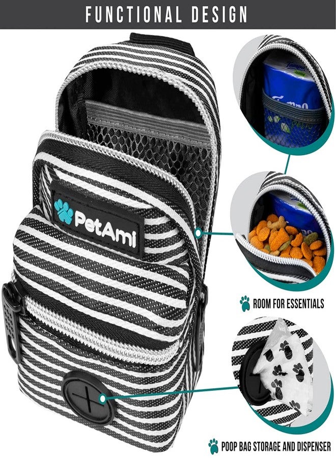 PetAmi Dog Poop Bag Holder for Leash, Dog Pet Waste Bag Dispenser For Poop With Clip, Doggy Puppy Walking Accessories Travel Camping, Dog Treat Pouch Supplies Must Have With Dog Bag Roll, Stripe Black - Image 3