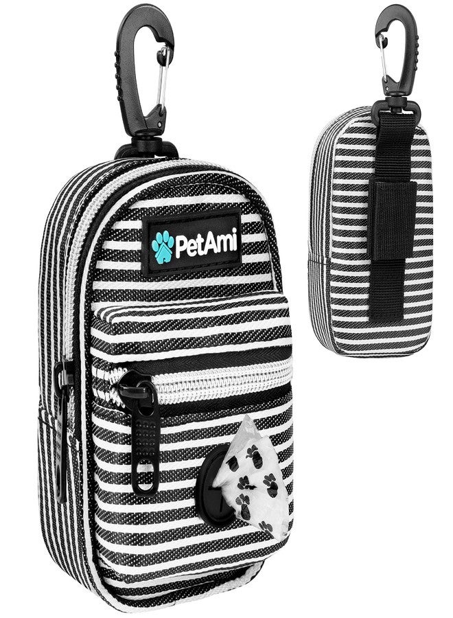 PetAmi Dog Poop Bag Holder for Leash, Dog Pet Waste Bag Dispenser For Poop With Clip, Doggy Puppy Walking Accessories Travel Camping, Dog Treat Pouch Supplies Must Have With Dog Bag Roll, Stripe Black - Image 1