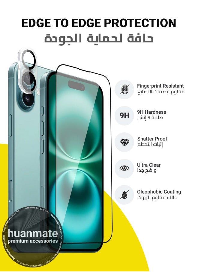 huanmate - 2 in 1 Apple iPhone 16 Plus Screen & Camera Protector - High Transparency Full Coverage Shield for Scratch & Impact Protection - Screen & Camera Protector for Apple iPhone 16 Plus - Image 1