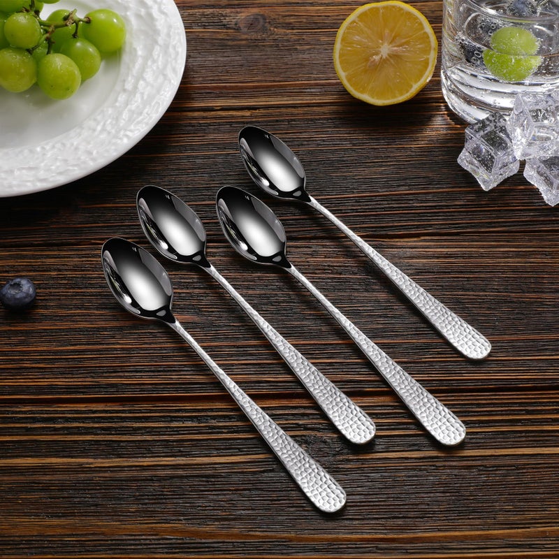 KEAWELL Premium Louise Hammered Long Handle Spoons, 4-Piece Set, 18/10 Stainless Steel, Mirror-Polished, Ideal for Coffee, Tea, and Beverages, Dishwasher Safe (4, 7.5 inches) - Image 2
