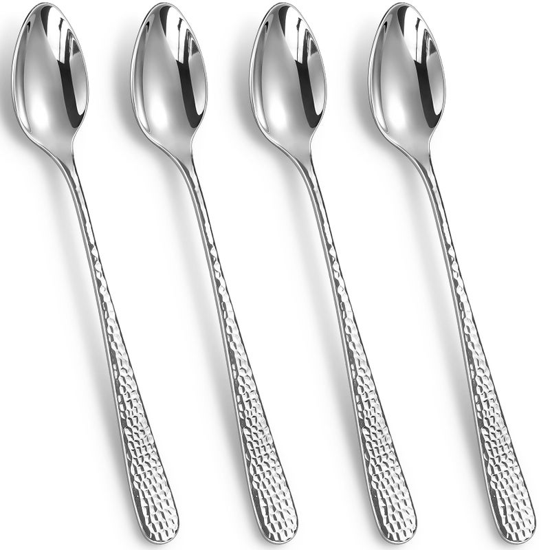 KEAWELL Premium Louise Hammered Long Handle Spoons, 4-Piece Set, 18/10 Stainless Steel, Mirror-Polished, Ideal for Coffee, Tea, and Beverages, Dishwasher Safe (4, 7.5 inches) - Image 1