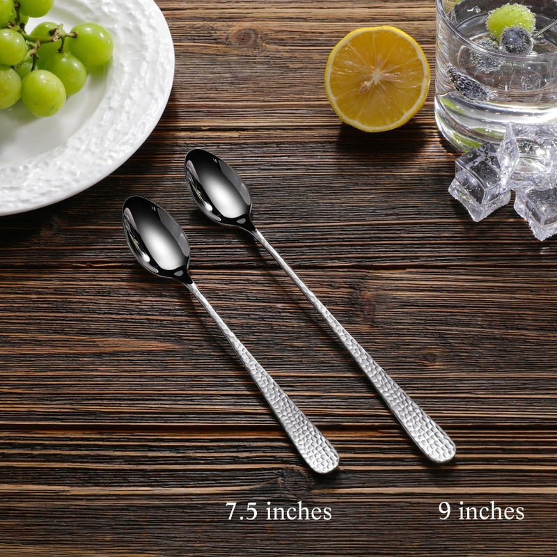 KEAWELL Premium Louise Hammered Long Handle Spoons, 4-Piece Set, 18/10 Stainless Steel, Mirror-Polished, Ideal for Coffee, Tea, and Beverages, Dishwasher Safe (4, 7.5 inches) - Image 4