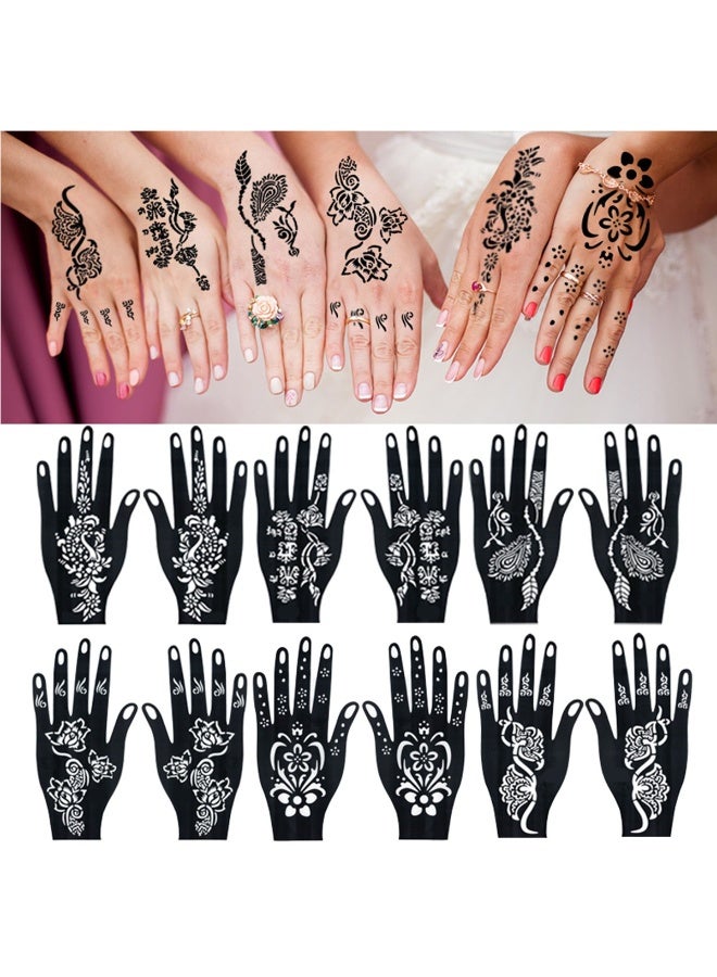 يوكانبي طقم ٦ قطع من قوالب تاتو الحناء – تصميمات يدوية منقوشة بالزهور والدانتيل، قوالب مجوفة قابلة لإعادة الاستخدام وسهلة التطبيق - Image 1