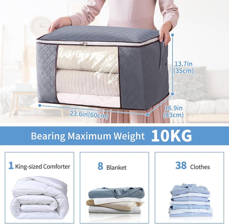 Pack of 4 90L Large Storage Bags, Foldable Underbed Clothes Storage, Storage with Reinforced Handle, Underbed Storage Bags for Duvets, Clothes, Blankets, Quilts - Image 2
