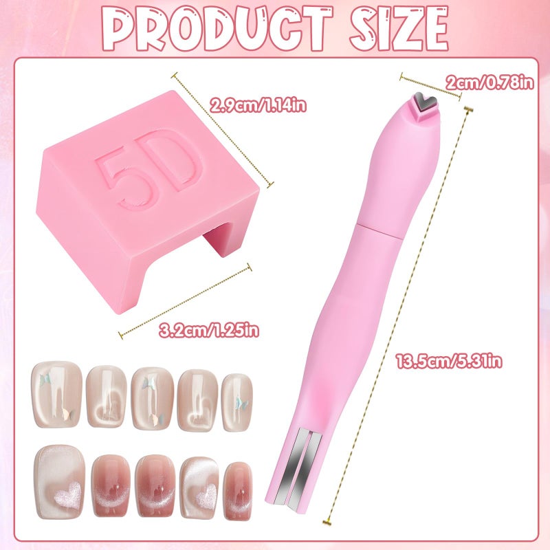 CYUXING 2Pcs 3 in 1 Cat Eye Nail Magnet, Versatile U-shaped Magnet Tool for Cat Eye Gel Polish Heart Shaped Round for Studio Home DIY Salon Multifunctional Accessories Pink - Image 2