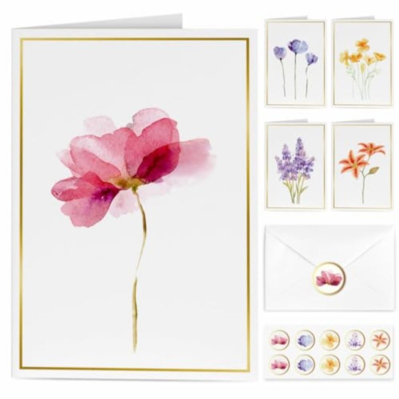 Blank Greeting Cards, 30Pcs Elegant Gold Foil Note Cards with Envelopes, Featuring 5 Assorted Floral Designs, Premium Stationery for Thank You, Invitations, Birthday, Wedding, Handmade Look - Image 1