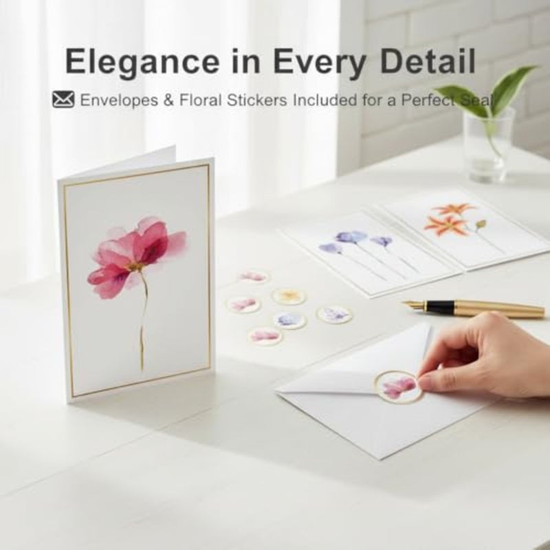 Blank Greeting Cards, 30Pcs Elegant Gold Foil Note Cards with Envelopes, Featuring 5 Assorted Floral Designs, Premium Stationery for Thank You, Invitations, Birthday, Wedding, Handmade Look - Image 2