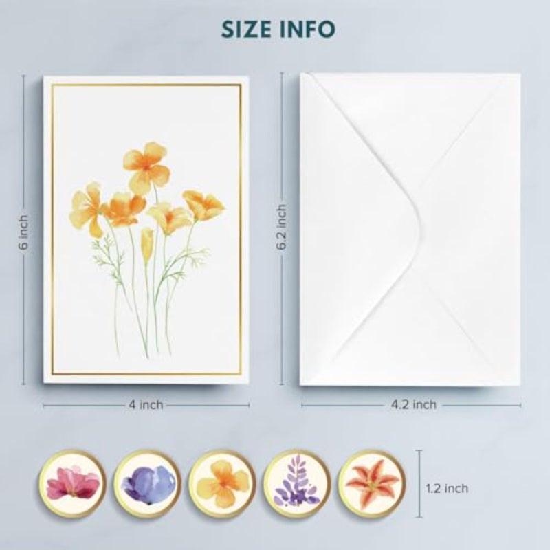 Blank Greeting Cards, 30Pcs Elegant Gold Foil Note Cards with Envelopes, Featuring 5 Assorted Floral Designs, Premium Stationery for Thank You, Invitations, Birthday, Wedding, Handmade Look - Image 5