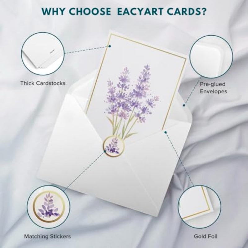 Blank Greeting Cards, 30Pcs Elegant Gold Foil Note Cards with Envelopes, Featuring 5 Assorted Floral Designs, Premium Stationery for Thank You, Invitations, Birthday, Wedding, Handmade Look - Image 3