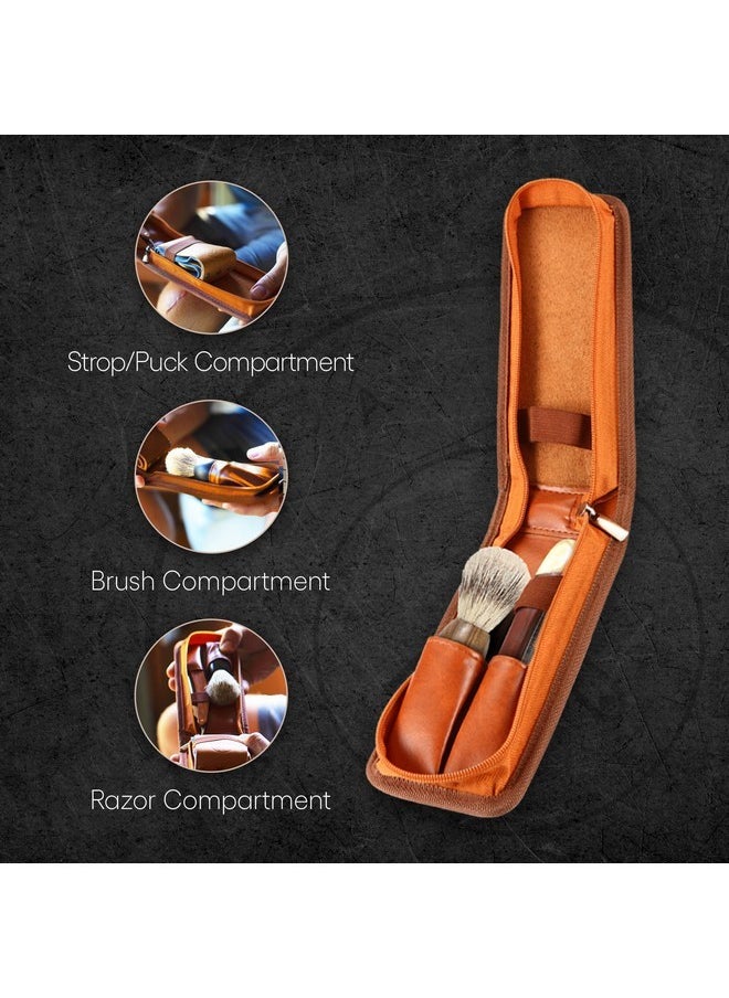 Naked Armor - Razor Travel Case - Safety Razor Case, Straight Razor Case, Disposable Razor Case, Elegant Travel Razor Case For Your Razor & Brush, Keeps Razor & Brush Clean, Travel In Style, Great Gift (Brown) - Image 1