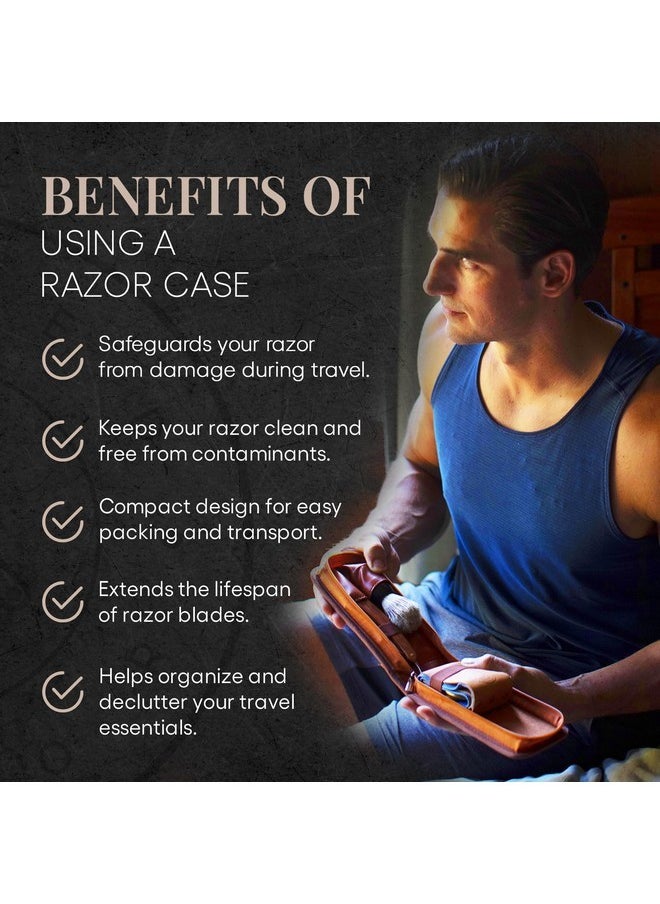 Naked Armor - Razor Travel Case - Safety Razor Case, Straight Razor Case, Disposable Razor Case, Elegant Travel Razor Case For Your Razor & Brush, Keeps Razor & Brush Clean, Travel In Style, Great Gift (Brown) - Image 1