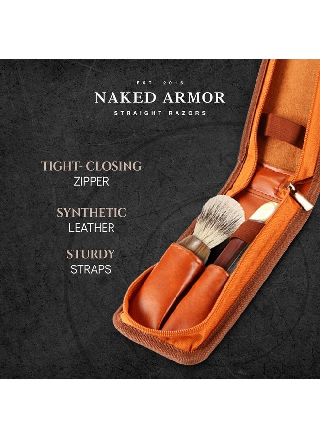 Naked Armor - Razor Travel Case - Safety Razor Case, Straight Razor Case, Disposable Razor Case, Elegant Travel Razor Case For Your Razor & Brush, Keeps Razor & Brush Clean, Travel In Style, Great Gift (Brown) - Image 1