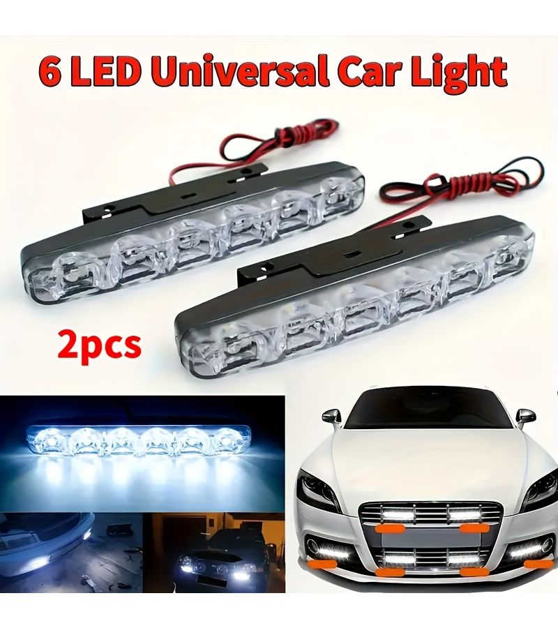 LED Daytime Running Lights 2pcs Car Fork Design 6 Bright LEDs Grid Decorative Lights - Image 1
