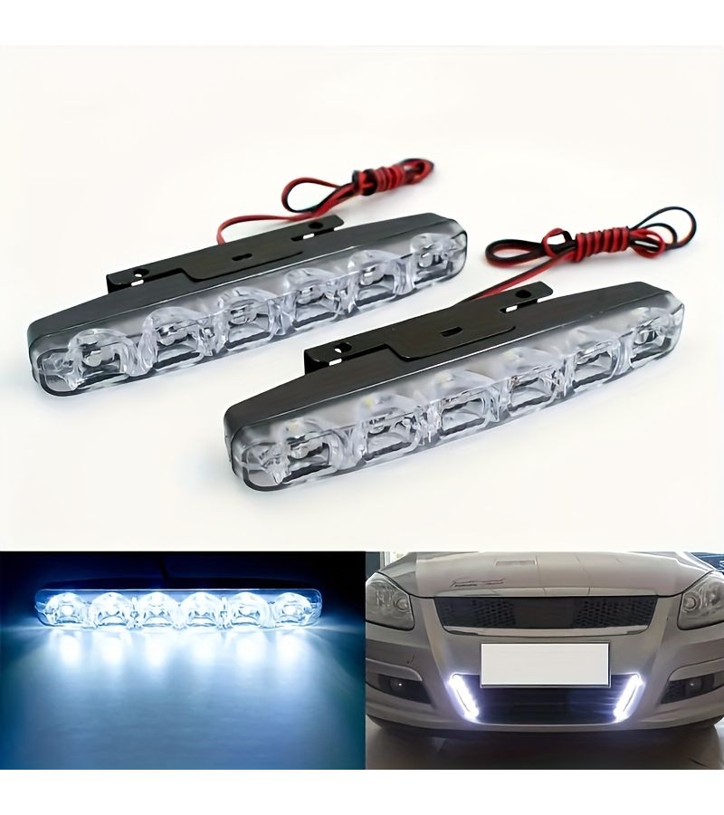 LED Daytime Running Lights 2pcs Car Fork Design 6 Bright LEDs Grid Decorative Lights - Image 5