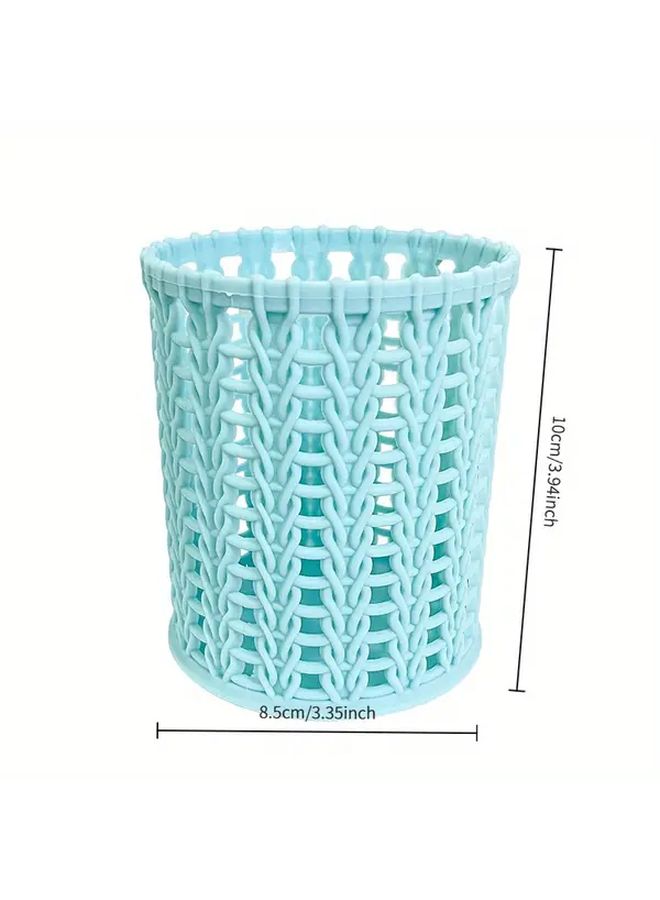 Yellow Open Pen Holder Durable Plastic Desk Organizer Round Storage Box For Office School - Image 2