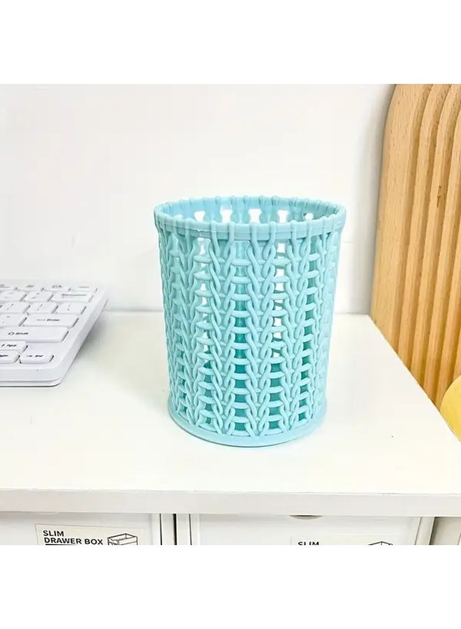Yellow Open Pen Holder Durable Plastic Desk Organizer Round Storage Box For Office School - Image 5