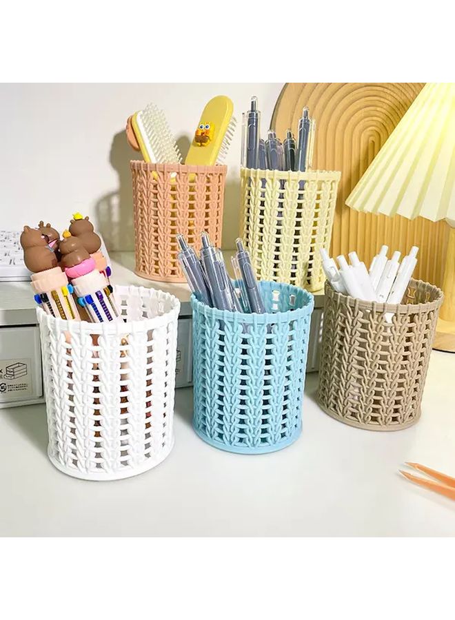 Yellow Open Pen Holder Durable Plastic Desk Organizer Round Storage Box For Office School - Image 1