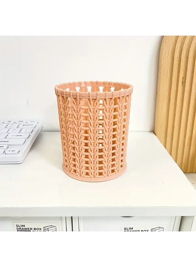 Yellow Open Pen Holder Durable Plastic Desk Organizer Round Storage Box For Office School - Image 4