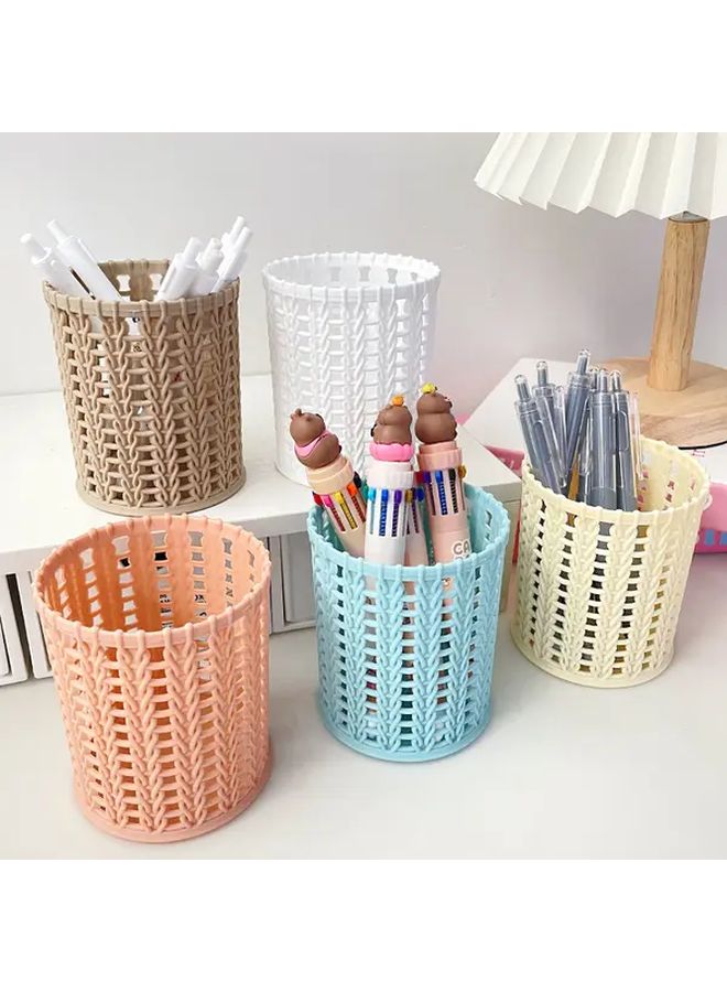 Yellow Open Pen Holder Durable Plastic Desk Organizer Round Storage Box For Office School - Image 3